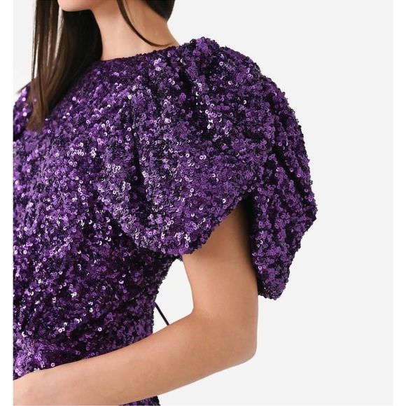 NWT Rotate Purple Magic Sequins Puff Sleeve Dress - Size 6 - Picture 3 of 10